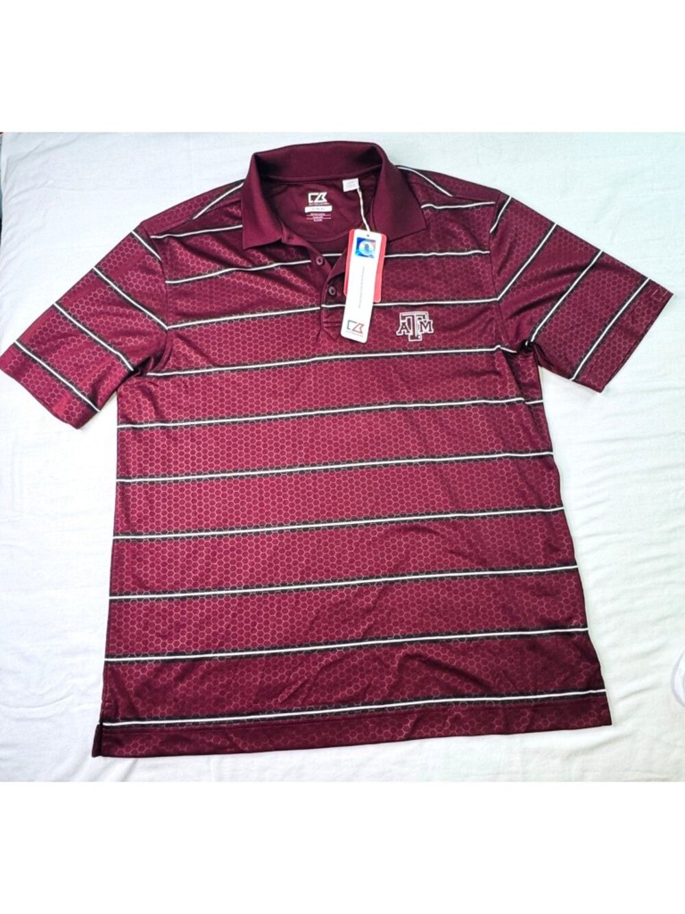 Cutter & Buck Texas A&M Polo M NWT Embossed Tackle DryTec Maroon